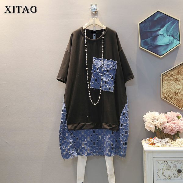 

xitao plus size hole dress women fashion new 2020 spring elegant small fresh pullover goddess fan casual loose dress zll4666, Black;gray