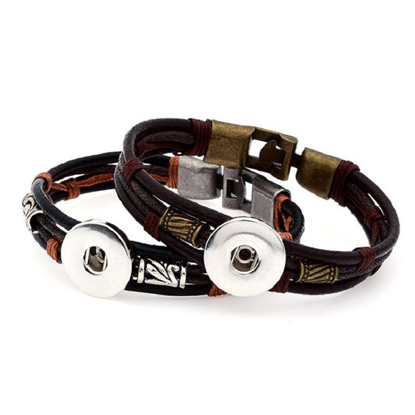 

vintage 18mm noosa snap button bracelet charm multilayer leather bracelet retro jewelry rivca ginger snaps button jewelry diy christmas gift, Golden;silver