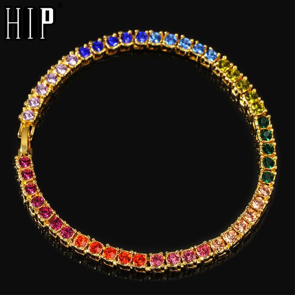 

hip hop 4mm bling iced out 1 row colorful rhinestone bracelet tennis chain bracelets for men jewelry, Black