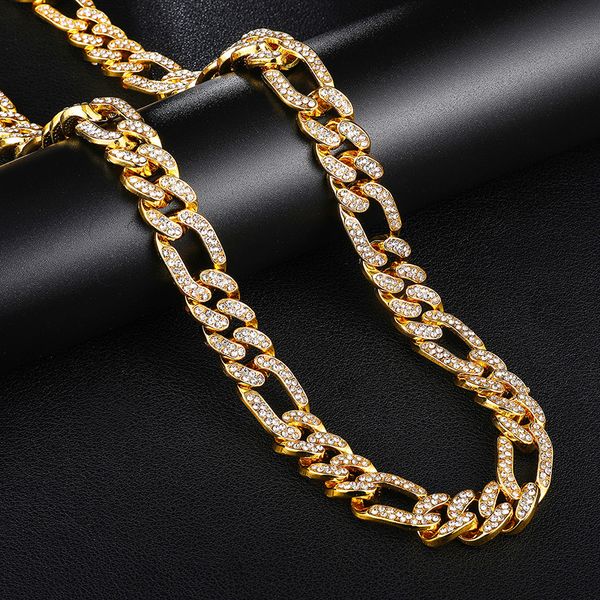 

bangle jewelry men necklace 18inch 20 22 24 30inch iced out rhinestone gold silver miami cuban link chain men hiphop necklace gift