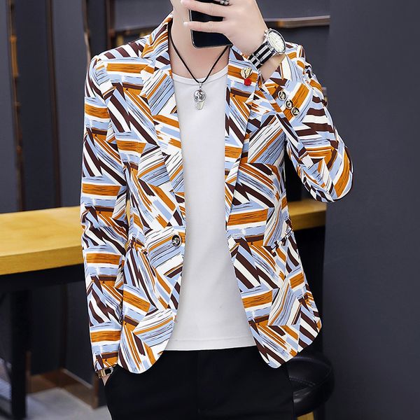 

men's suits & blazers spring summer clothes 2021 mens casual coat blazer stage performance daily print men slim fit dress velvet thin, White;black