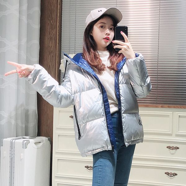 

down new arrival women shiny down coat with hood, Black