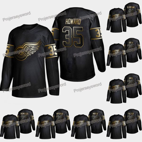 

Detroit Red Wings Jimmy Howard 2019 Golden Edition Jersey Kaden Fulcher Anthony Mantha Luke Glendening Martin Frk Jonathan Ericsson Jersey