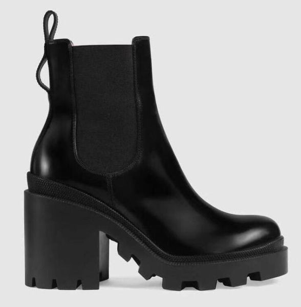 

2020 designer women casual shoes fashion british round toe martin buckle strap chunky heel round toes embroidered cs09, Black