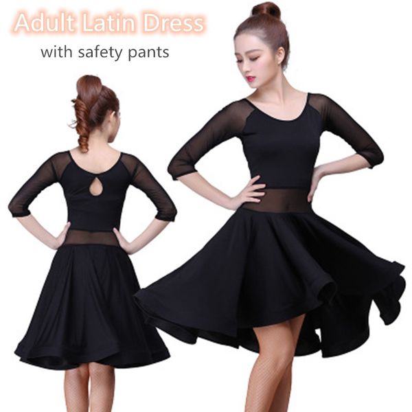 

latin dance skirt for women's hollow out fishbone skirt for latin samba tango black dance dress with safety pants, Black;red