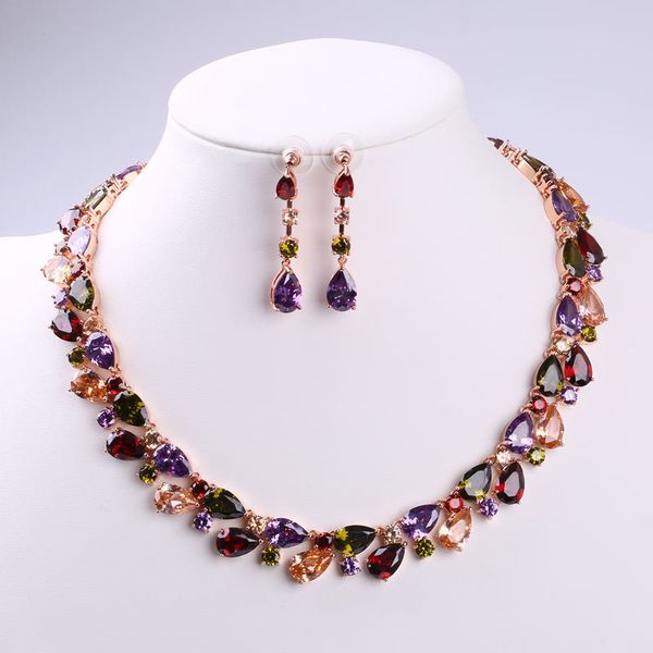 

luxury design women jewelry set amazing zircon 2 pieces sets necklace earrings bridal jewelry bridal accessories wedding jewelry, Black