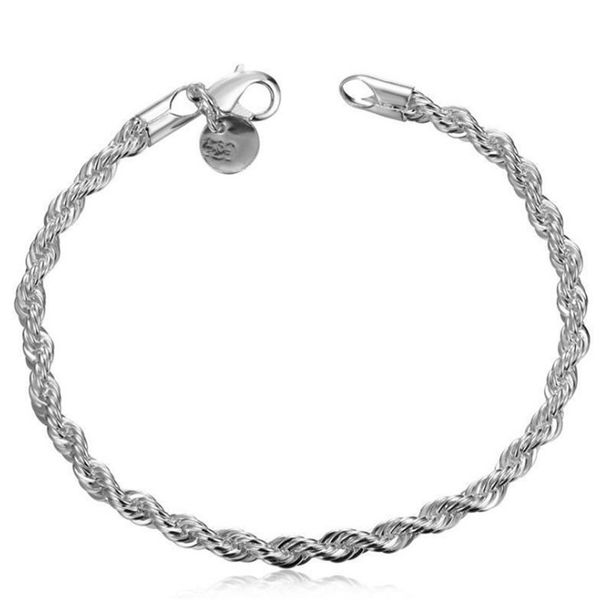 

4mm 925 silver plated twist rope chain bracelets for women men wedding party bracelet european charms bracelets fit dhl free, Black