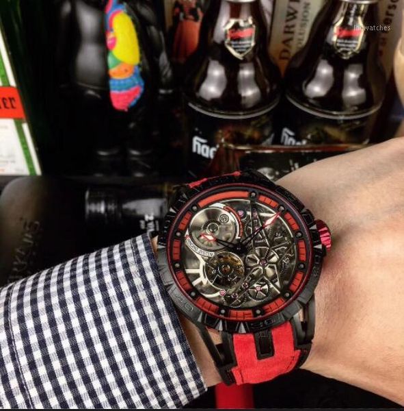 

men watches automatic movement waterproof leather strap male clock 46mm men wristwatches excalibur watches1, Slivery;brown