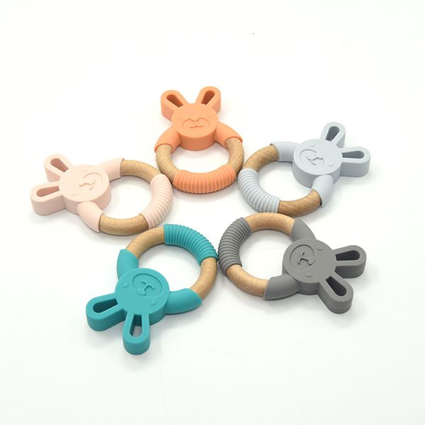 

Natural wood and ilicone bunny teething ring beech wood food grade ilicone baby teether oothe baby 039 ore gum teething toy