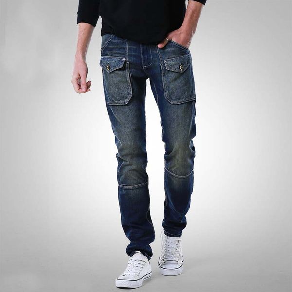 

прилив мода брюки-карго рваные джинсы для мужчин джинсовые брюки с карманами хлопок прямые свободные мешковатые повседневные трусы мужская о, Blue