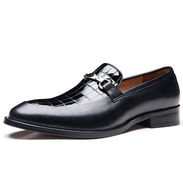 

new 2019 italian mens genuine leather shoes luxury dress shoes men office loafers man casual wedding, Black