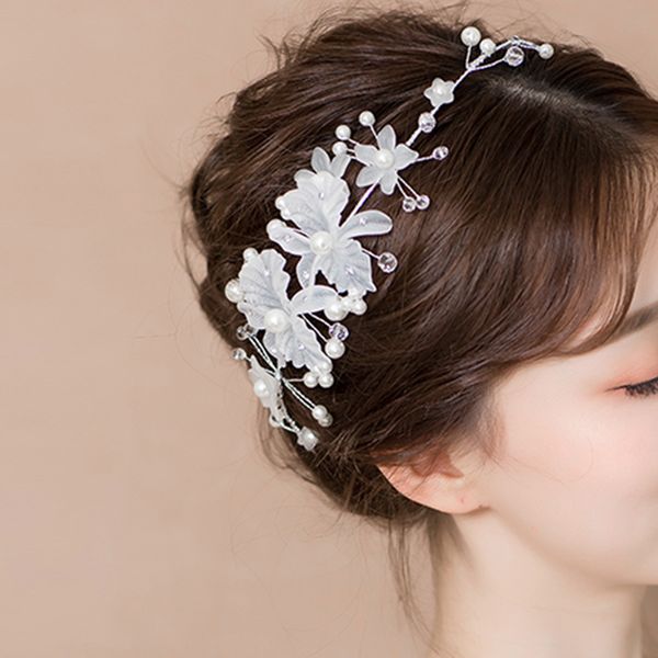 

type bride headwear aestheticism manual flower flower pearl hair band marry hair hoop wedding dress full dress accessories product, Silver