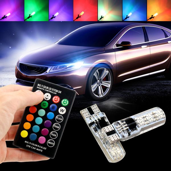 

10xrgb t10 w5w led car clearance lights smd rgb t10 led 194 168 bulb remote width interior lighting source car styling