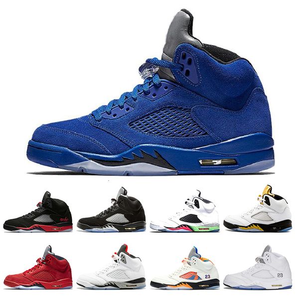 

new 5s mens basketball shoes blue suede white cement oreo run trainers men fire red sports sneakers designer