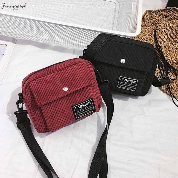 

women simple canvas bag corduroy square bag fashion shoulder messenger package 20