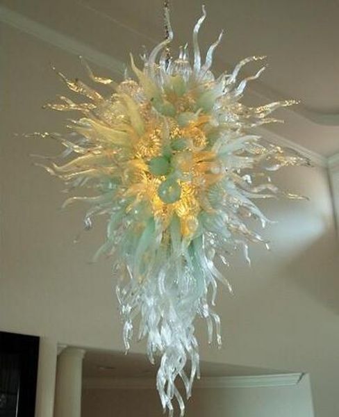 Lampade Tipo contemporaneo Fantasia Decorazione domestica Grandi lampadari di fiori per interni Illuminazione Lampadario lungo in vetro soffiato a mano di colore verde