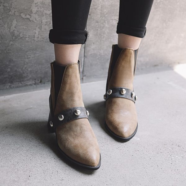 

big size 10 11-17 boots women shoes ankle boots for women ladies matching orange pointed square heel, Black