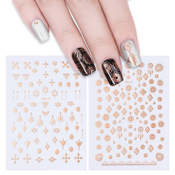 

1 sheet metallic rose gold 3d nail sticker tribal dreamcatcher feather manicure nail art adhesive transfer diy sticker paper, Black