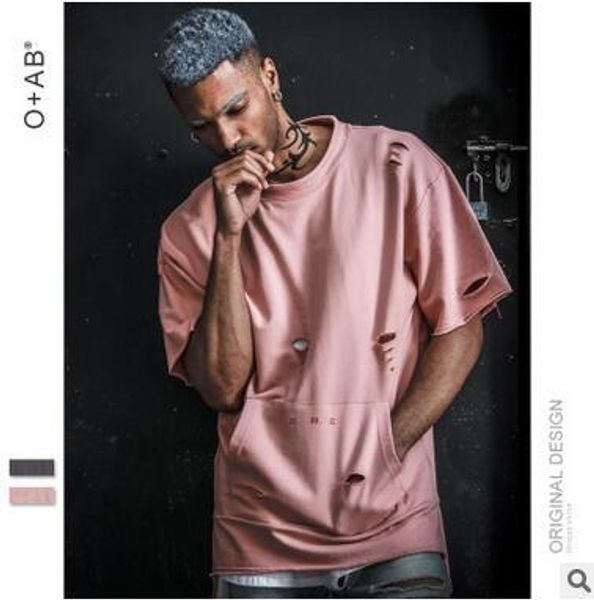 

прилив бренд мужской негабаритных отверстие футболка мода hi-street свободные футболки подросток повседневная большой размер с коротким рука, White;black