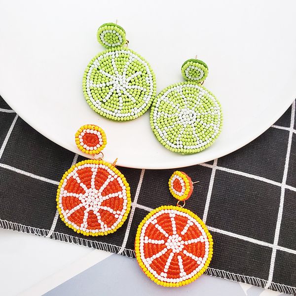 

new rice bead handmade earrings fresh lemon orange earrings fashionable, Silver