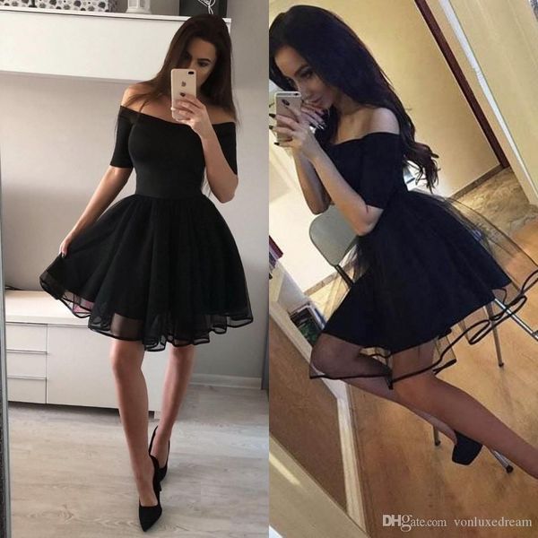

little black dresses classic off shoulders short sleeve prom dress mini homecoming gown plus size cocktail gowns