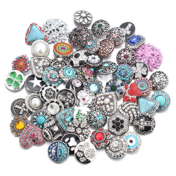 

50pcs/lot mixed style 18mm metal snap buttons jewelry 50 designs ginger crystal snap fit 18mm snap bracelet bangles necklace mx191018, Black
