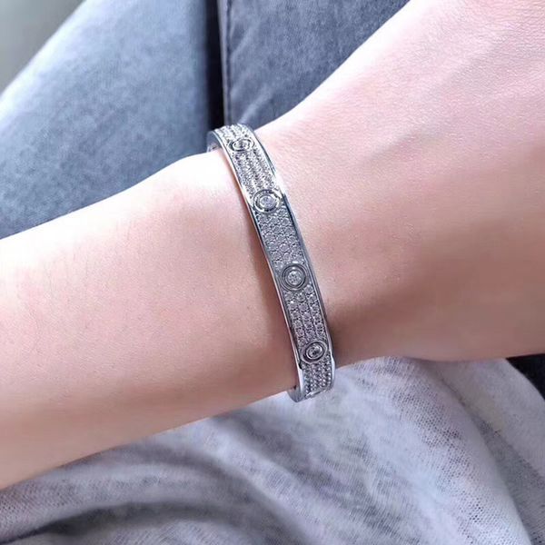 

titanium steel cubic zirconia micro paved full stone screw bracelets love bangles men women bracelet femme ing, Black