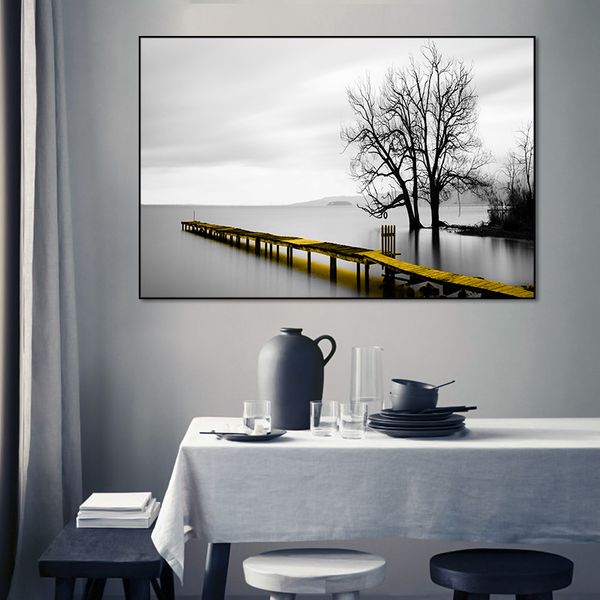 

modern landscape bridge lakeside scene canvas painting posters and prints wall art pictures for living room interior home decor