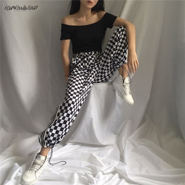 

harajuku womens tie small square polyester with stripes on both sides of vertical stripes wide leg pants casual button for women, Black;white