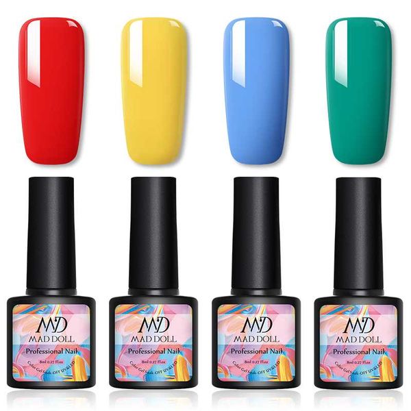 

3/4 шт / set mad doll гель лак 2020 новое прибытие премьер все для manicur semi постоянная вернись base top coat matte, Red;pink