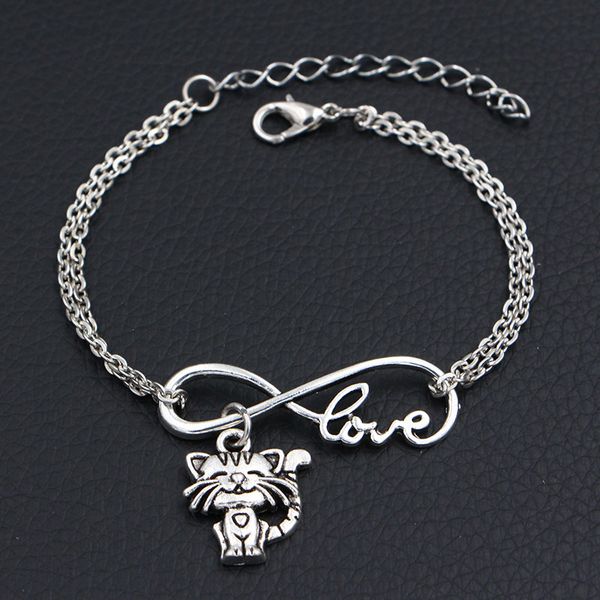 

новое поступление сплава бесконечность любовь кошка кулон шарм браслеты браслеты хорошее качество ручной работы серебряная цепочка ссылка di, Golden;silver