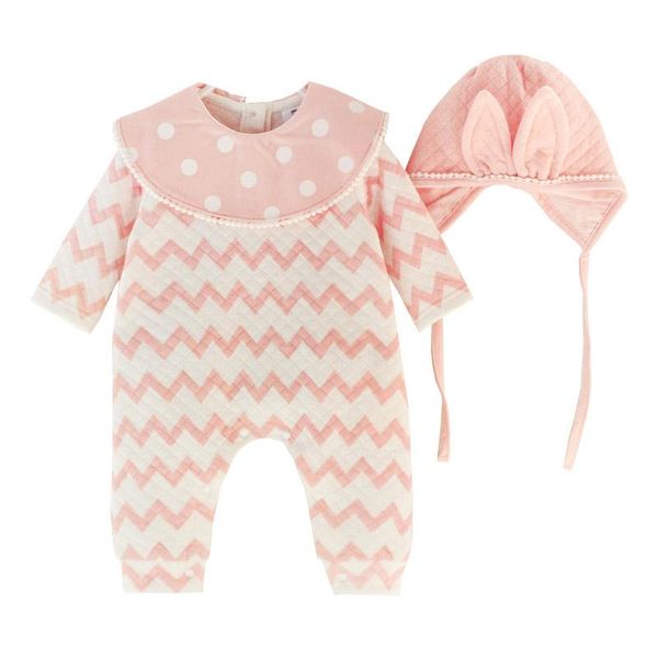 

newborn baby girls clothing set thick air cotton romper+hat 2pcs striped jumpuit cute rabbit style infant clothes birthday gifts, Pink;blue