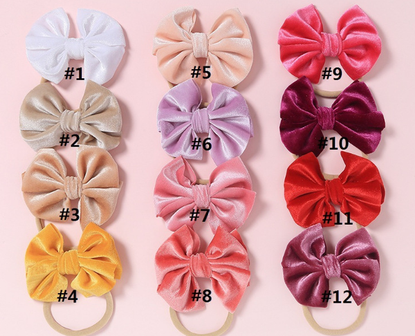 

36pc/lot velvet bow nylon headband,baby velvet hair bow nylon elastic headband for kids girls pgraphy props hair accessories, Slivery;white