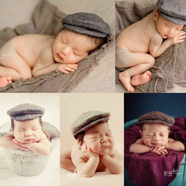 

baby newborn boys kids hat + necktie set gentleman peaked beret beanie cap hat necktie baby boys girls pgraphy prop 0-1m, Black