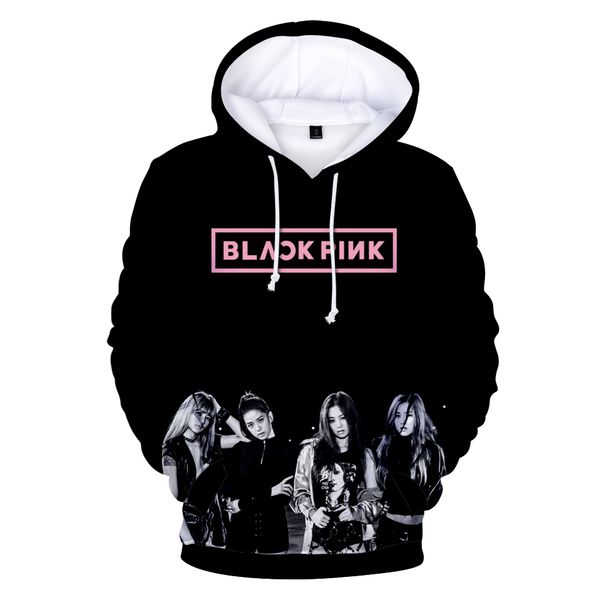

korean fashion kpop blackpink 3d hoodie sweatshirts pullover men/women harajuku 3d flower print clothes hip hop streetwear, Black