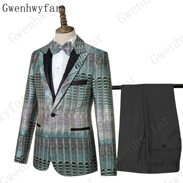 

jacket+pants+vest) 2020 new wonderful groomsmen tuxedos green jacquard men suit set wedding prom casual men's suits 3 pieces, White;black