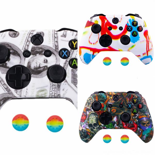 

l99zv for xbox one s x controller cases soft silicone case comfortable gamepad skin printing 2 joystick cover & rubber analog caps