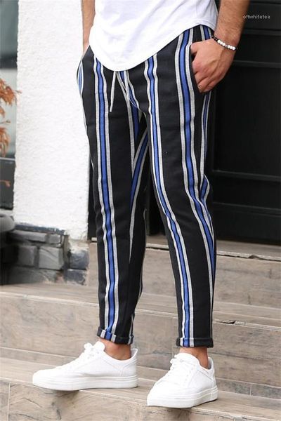 

designer pants fashion slim mulit colors panelled mens sports pants casual males clothing stripe print mens, Black