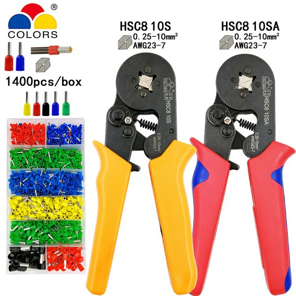 

colors hsc8 10s 0.25-10mm2 23-7awg crimping pliers 1400 terminals for tube type needle type terminal crimp self-adjusting tool