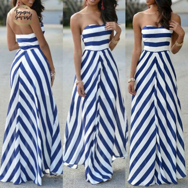 

woman clothes new womens off shoulder striped maxi dress summer party long maxi beach sundress drop shipping, Black;gray