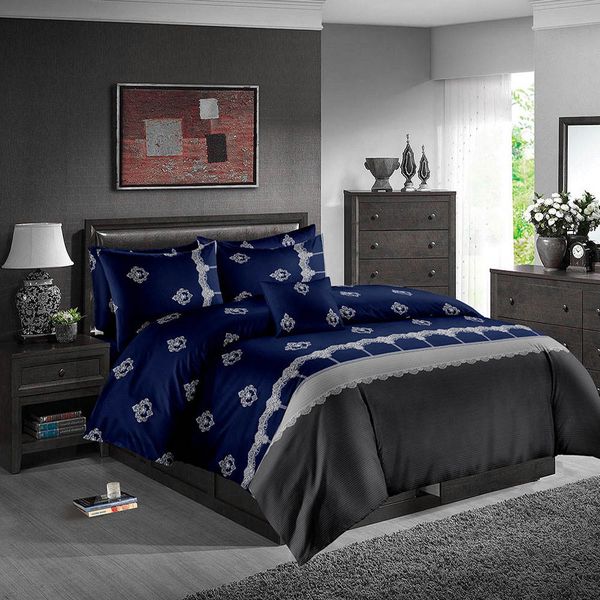 Navy Blue Bedding Set Queen Size Elegant Luxury Fashionable Duvet