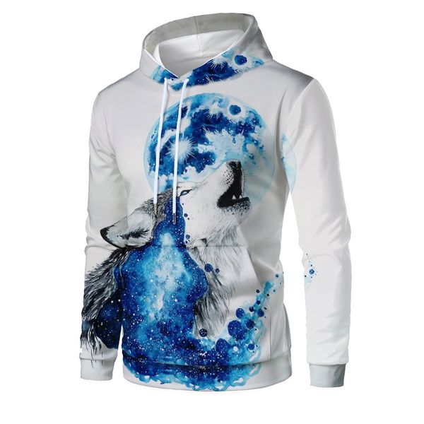 

mens designer wolf 3d digital printing painting pattern sweater, Black