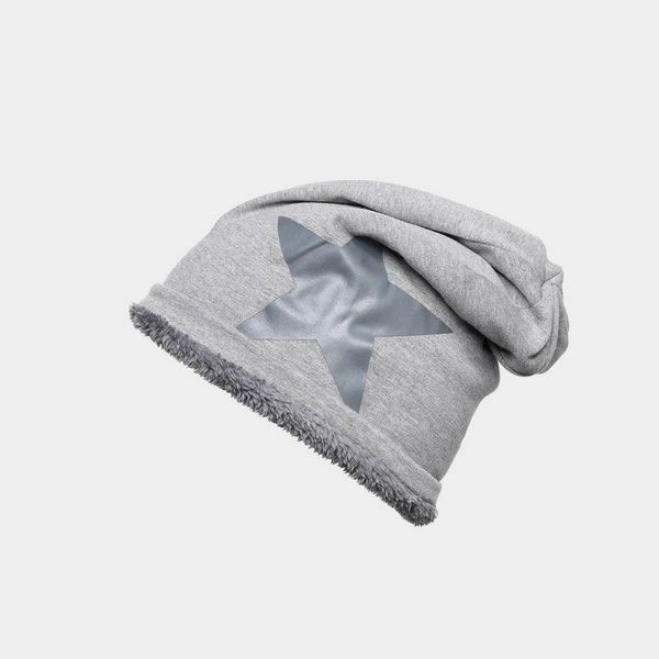 

new winter warm brand plus velvet thick fur hat women men star pattern knit beanie fashion hip hop sport ball caps snapback hats, Blue;gray