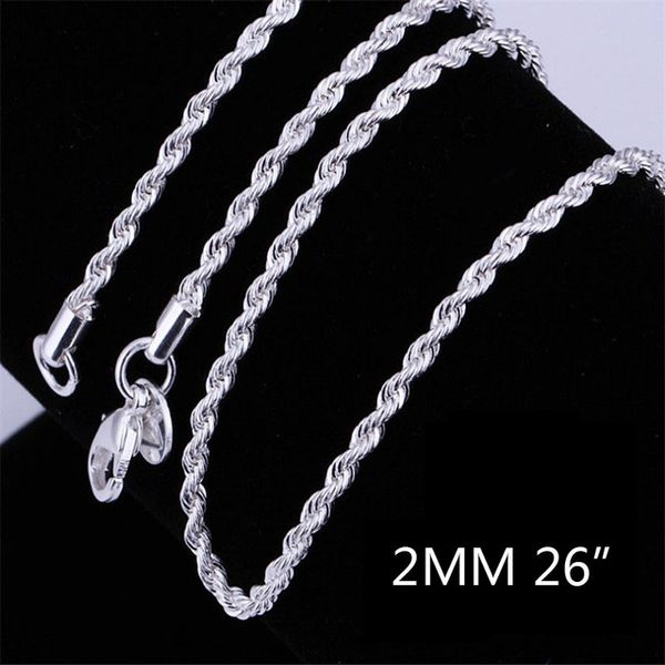 

2mm women man necklace 16,18,20,22,24 inch twist rope chain jewelry accesory, Silver