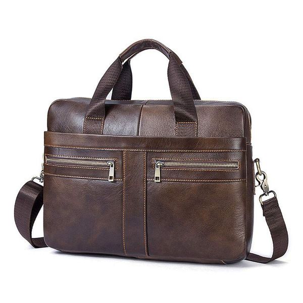 

auau-14 inch genuine leather handbag briefcase lapdocument holder men business women