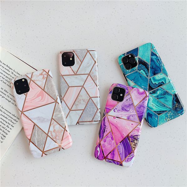 Splice Marble telefone capa para iPhone 11 11 Pro Max X XR XS Max 7 8 Plus Luxo Electroplated brilhante IMD Para iPhone 11