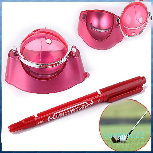 Commercio all'ingrosso- Red Golf Ball Line Liner Marker Pen Marks Template Allineamento Tool Set Accessori per attrezzature Commercio all'ingrosso