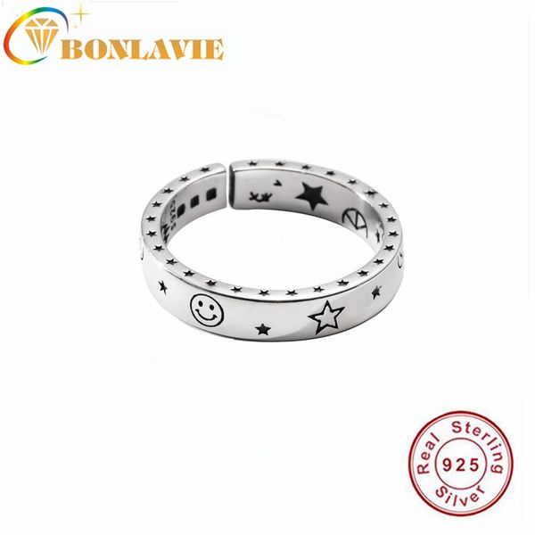 

bonlavie s925 серебряная звезда улыбающееся лицо регулируемое открытое кольцо для женщин изысканные ювелирные изделия прополка полосы ювелир, Golden;silver