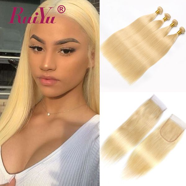 

613 blonde связки с закрытие человеческих волос weave 3 связки с кружевом закрытие прямые волосы утков ruiyu remy индийское extensions волос, Black;brown