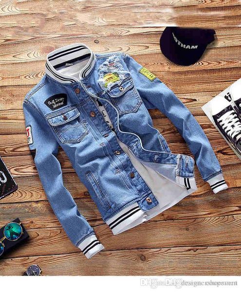 

luxury mens patch designs autumn jean jackets fashion long sleeve outerwear street style printed casual clothing mens apparel, Black;brown